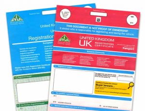 Red and blue V5C Vehicle Registration Log Books