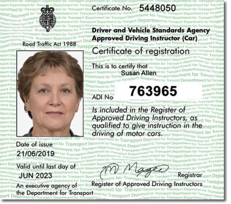 Back of driving instructor's (ADI) green licence